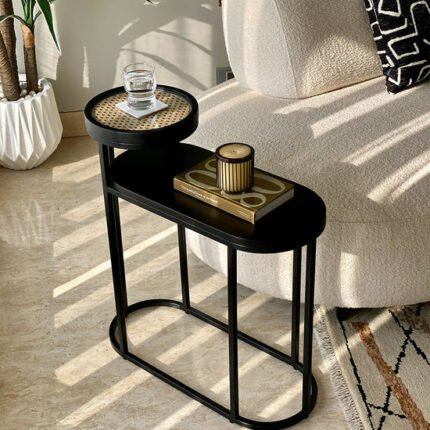 PRITI Rattan Charcoal 2-Tier Table