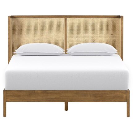 PRITI Natural Woven Cane Wood Wingback Bed - Queen