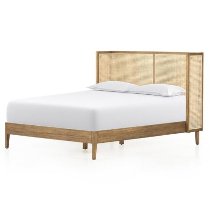 PRITI Natural Woven Cane Wood Wingback Bed - Queen
