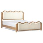 PRITI Wood Frame Cream Boucle Upholstered Wavy Bed - Queen