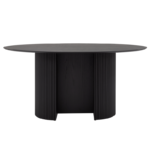 Table à manger ovale PRITI avec pied central en bois noir, Sleek Pearl Table, Oval Dining Table with Central