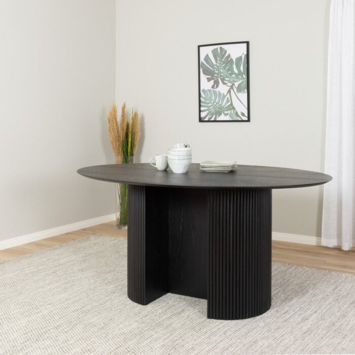 Table à manger ovale PRITI avec pied central en bois noir