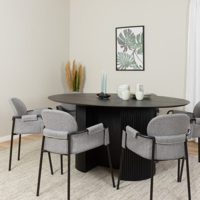 Table à manger ovale PRITI avec pied central en bois noir