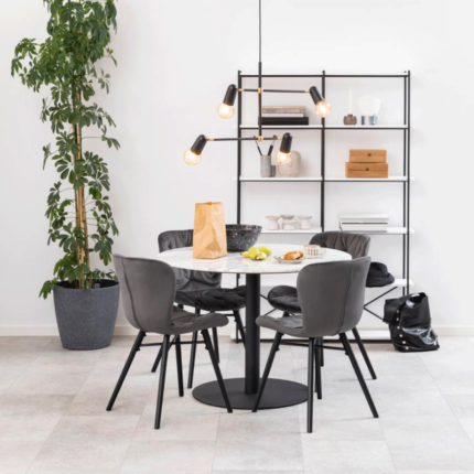 Table à manger ronde en marbre blanc PRITI avec pieds noirs