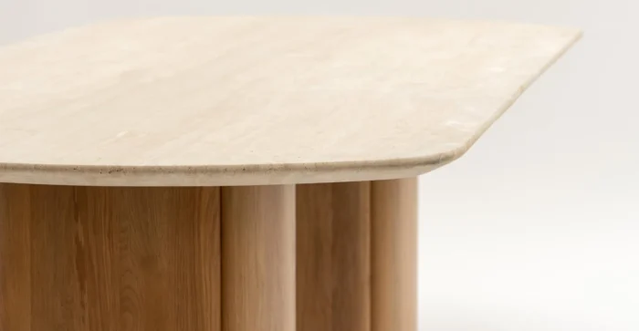 PRITI Dining Table - Light Wood & Travertine