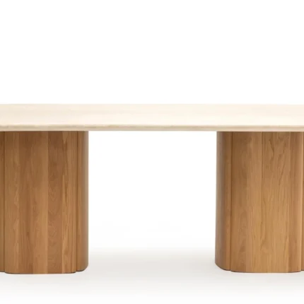 PRITI Dining Table - Light Wood & Travertine