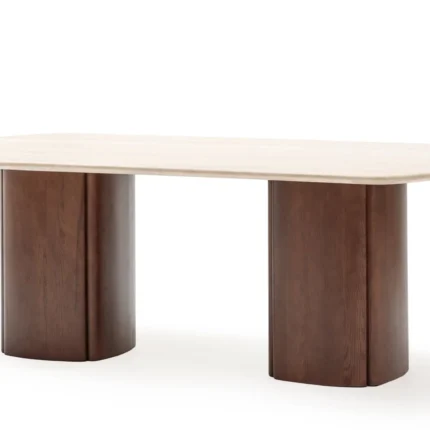 PRITI Dining Table - Smoked Wood & Travertine