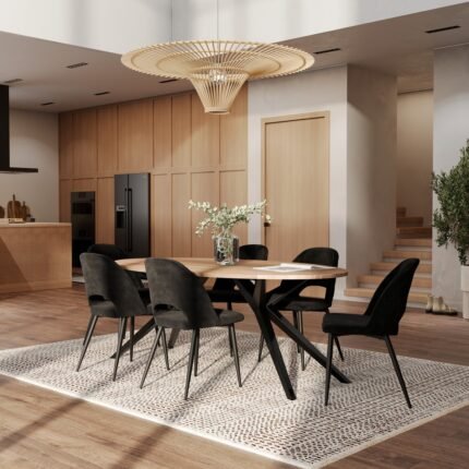 Table à manger ovale PRITI pour 8 personnes en bois et pieds en métal 200 cm