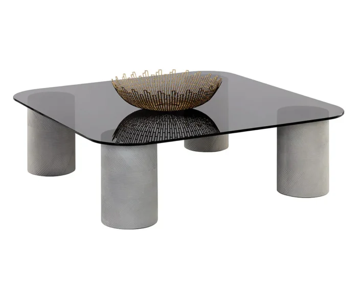 PRITI Maude Coffee Table Sleek Smoked Glass and Concrete Design