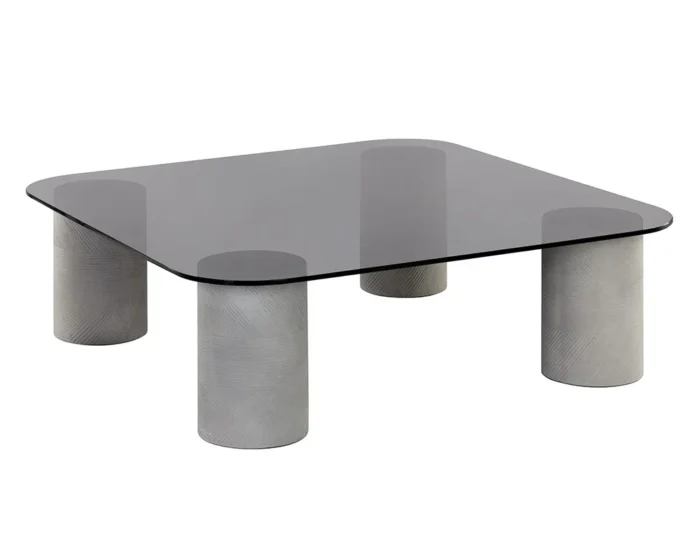 PRITI Maude Coffee Table Sleek Smoked Glass and Concrete Design