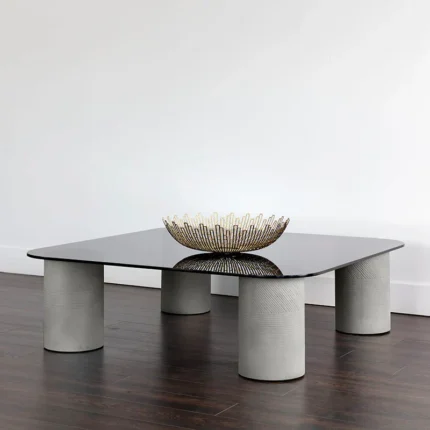 PRITI Maude Coffee Table Sleek Smoked Glass and Concrete Design