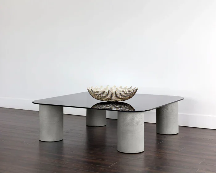 PRITI Maude Coffee Table Sleek Smoked Glass and Concrete Design