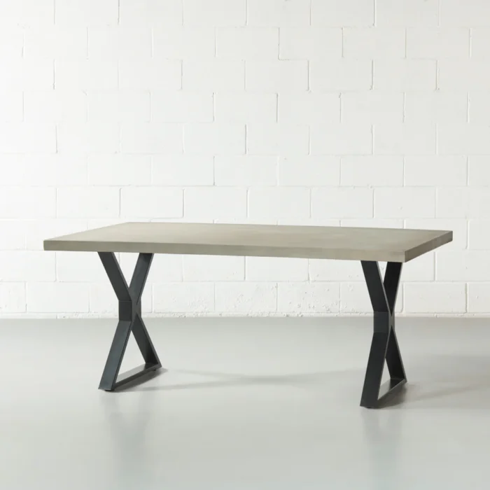 PRITI VERONA - Grey Concrete Dining Table with X Black Legs