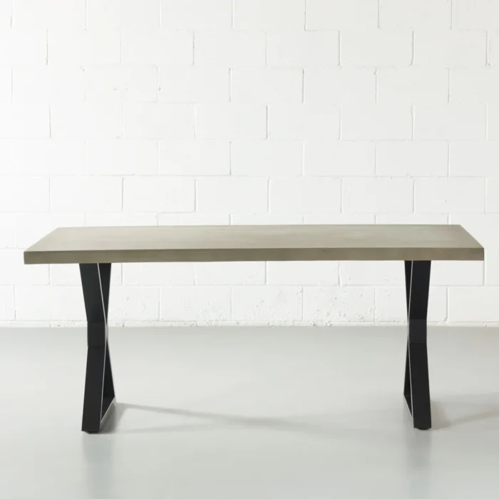 PRITI VERONA - Grey Concrete Dining Table with X Black Legs