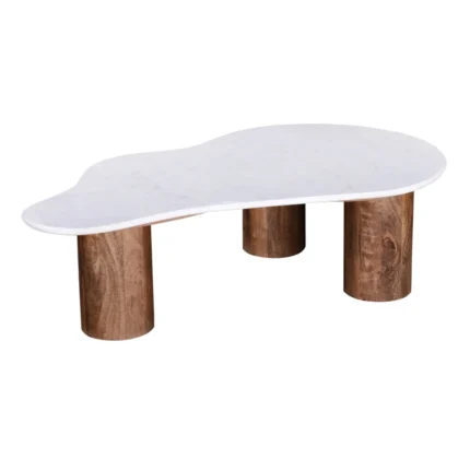 PRITI COFFEE TABLE WHITE-NATURAL MARBLE/WOOD 135 X 80 X 35 CM