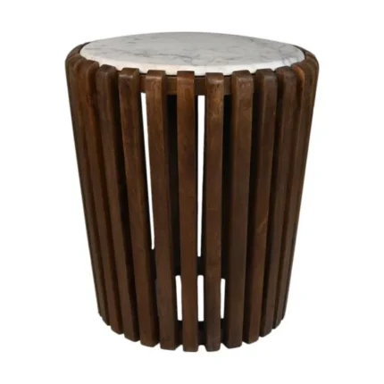 PRITI Coffee Table Round Wood & White Marble - ø45x50