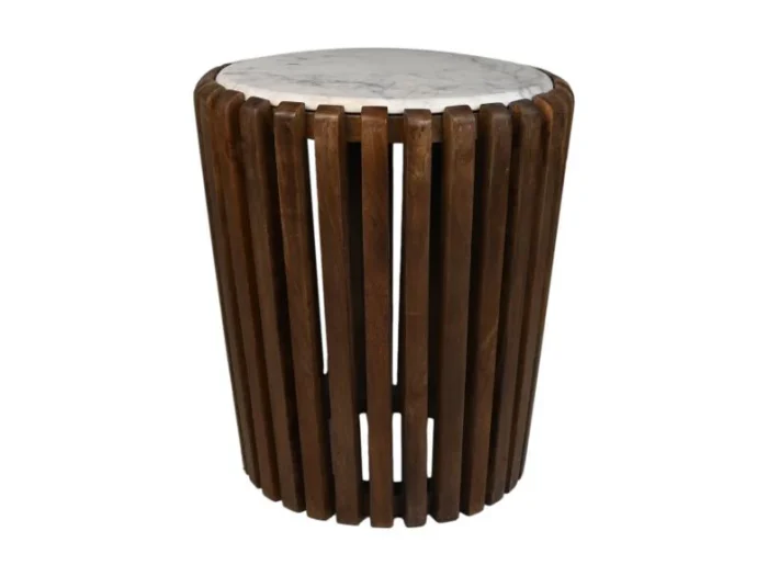 PRITI Coffee Table Round Wood & White Marble - ø45x50