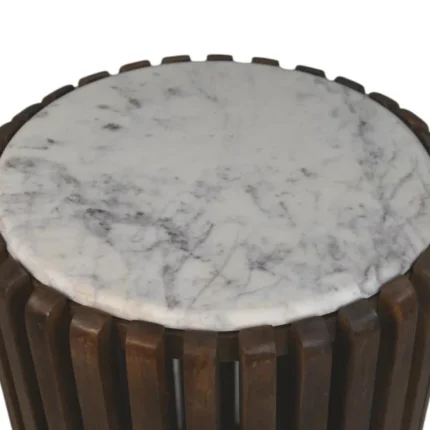 PRITI Coffee Table Round Wood & White Marble - ø45x50