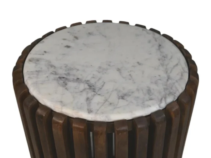 PRITI Coffee Table Round Wood & White Marble - ø45x50