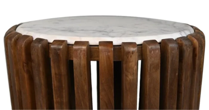 PRITI Coffee Table Round Wood & White Marble - ø45x50