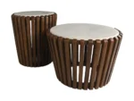 PRITI Coffee Table Round Wood & White Marble - ø45x50