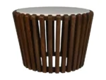 PRITI Coffee Table Round Wood & White Marble - ø60x60