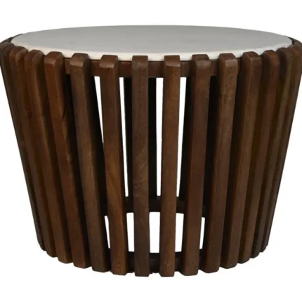 PRITI Coffee Table Round Wood & White Marble - ø60x60