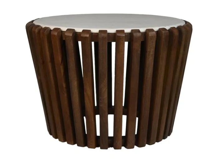 PRITI Coffee Table Round Wood & White Marble - ø60x60
