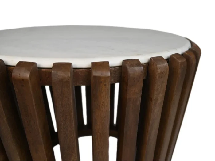 PRITI Coffee Table Round Wood & White Marble - ø60x60
