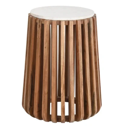 PRITI SIDE TABLE MARBLE WOOD 47X47X58 WHITE