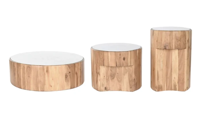 PRITI COFFEE TABLE SET OF 3 WOOD MARBLE 75X75X25