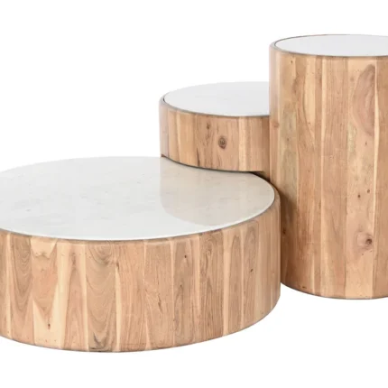 PRITI COFFEE TABLE SET OF 3 WOOD MARBLE 75X75X25