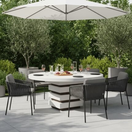 Exclusive Round White Outdoor Dining Table -Priti