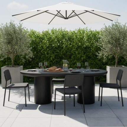 PRITI 83 Inch Outdoor Dining Table Black Concrete Contemporary