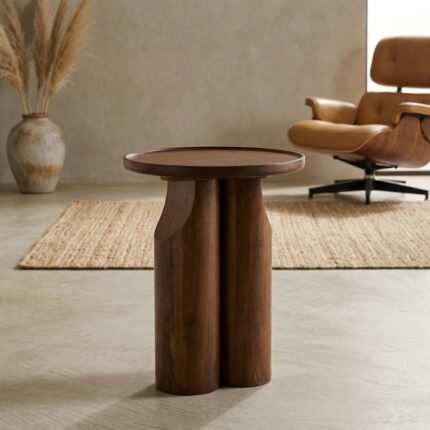 PRITI Solid Wood Side Table Brown (Solid Wood )