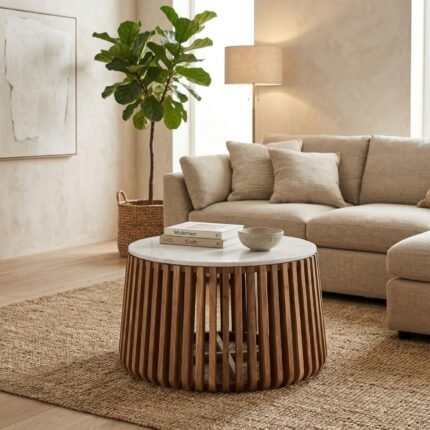 COFFEE TABLE MARBLE WOOD WHITE