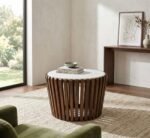 Coffee Table Round Wood White Marble – ø60×60 – PRITI