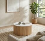 COFFEE TABLE WHITE MARBLE WOOD