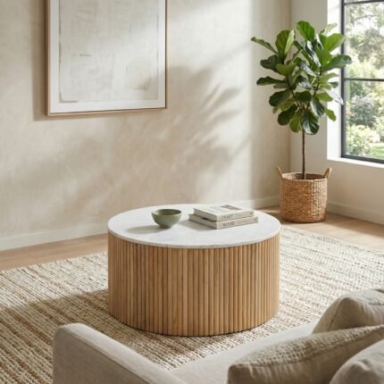 COFFEE TABLE WHITE MARBLE WOOD