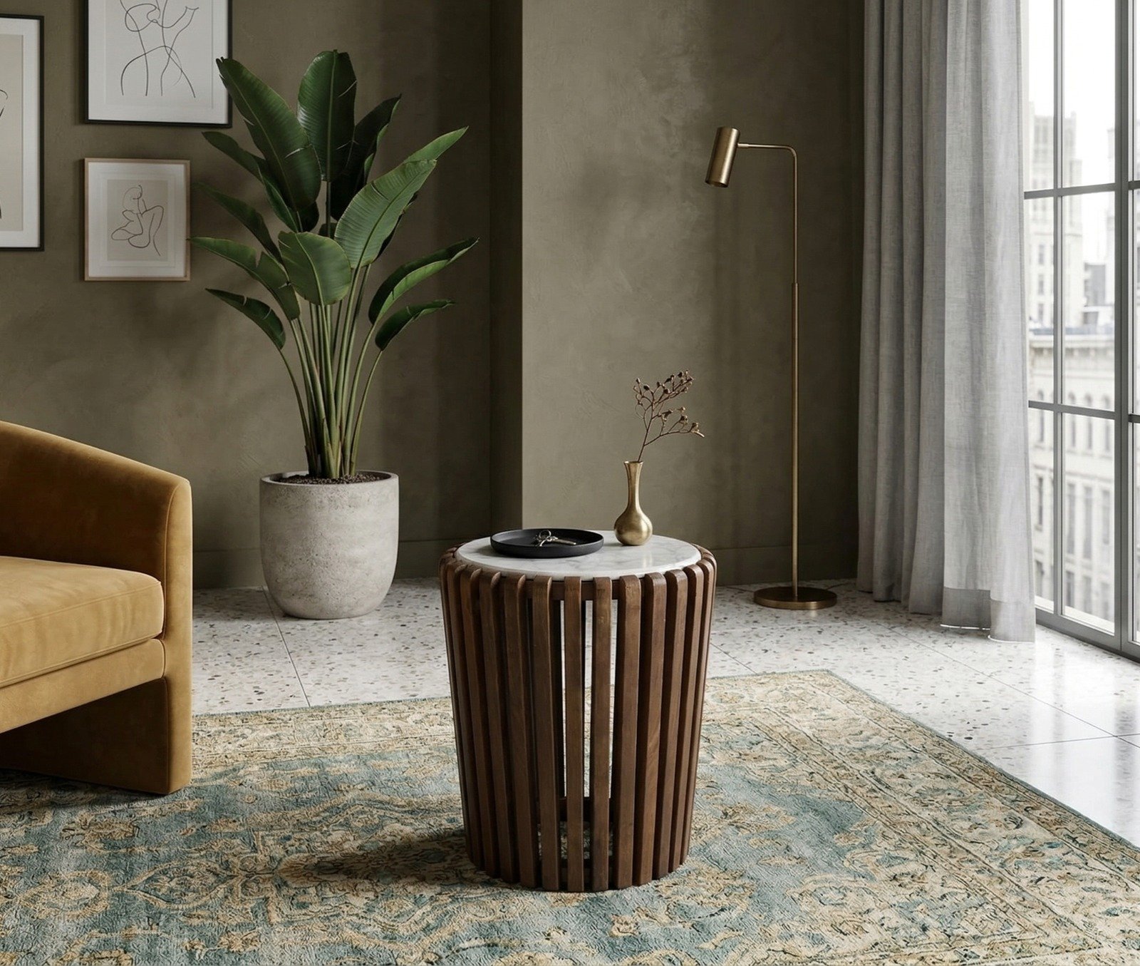 PRITI Coffee Table Round Wood & White Marble - ø45x50 PRITI Coffee Table Round Wood & White Marble - ø45x50