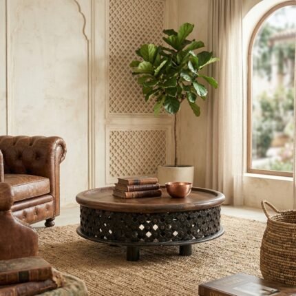 PRITI DISTRESSED BLACK COFFEE TABLE