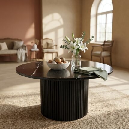 COFFEE TABLE MARBLE WOOD BLACK