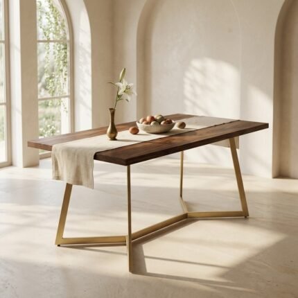 Dining Table in Wood and Brown Iron
