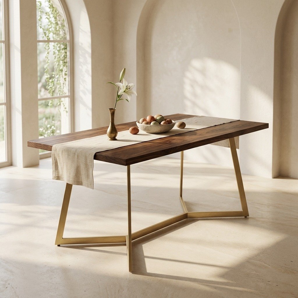 Dining Table in Wood and Brown Iron Dining Table in Wood and Brown Iron