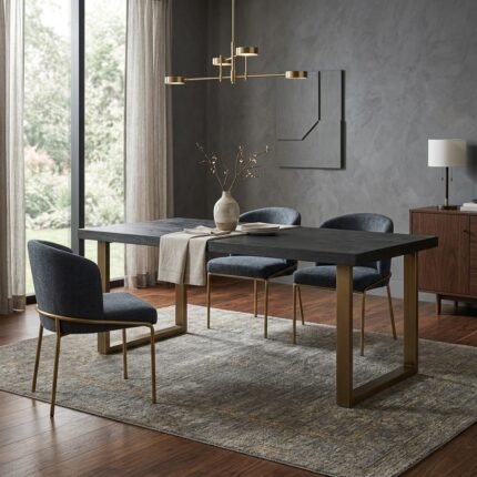 PRITI Dining Table with Black Brass Accents