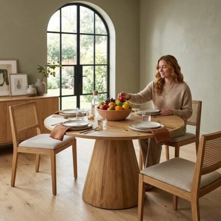 PRITI Round Dining Table Bleached