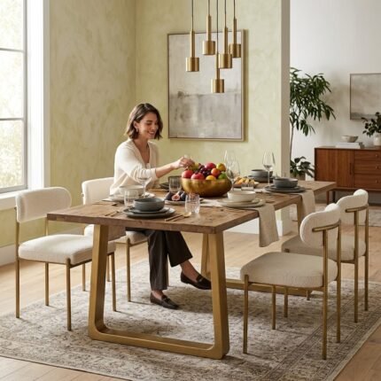 PRITI Wood and Metal Dining Table