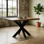 Dining Table in Wood, Brown Metal - Image 3