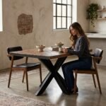 Dining Table in Wood, Brown Metal