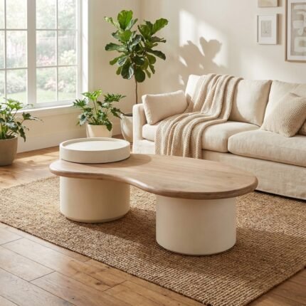 PRITI Witte salontafel met houten